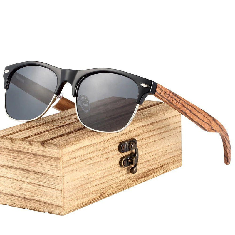 Barcur Men's Polarized Zebra Wood Sunglasses - Ebony Black Eyewear Accessory - Lucid Fantasy 