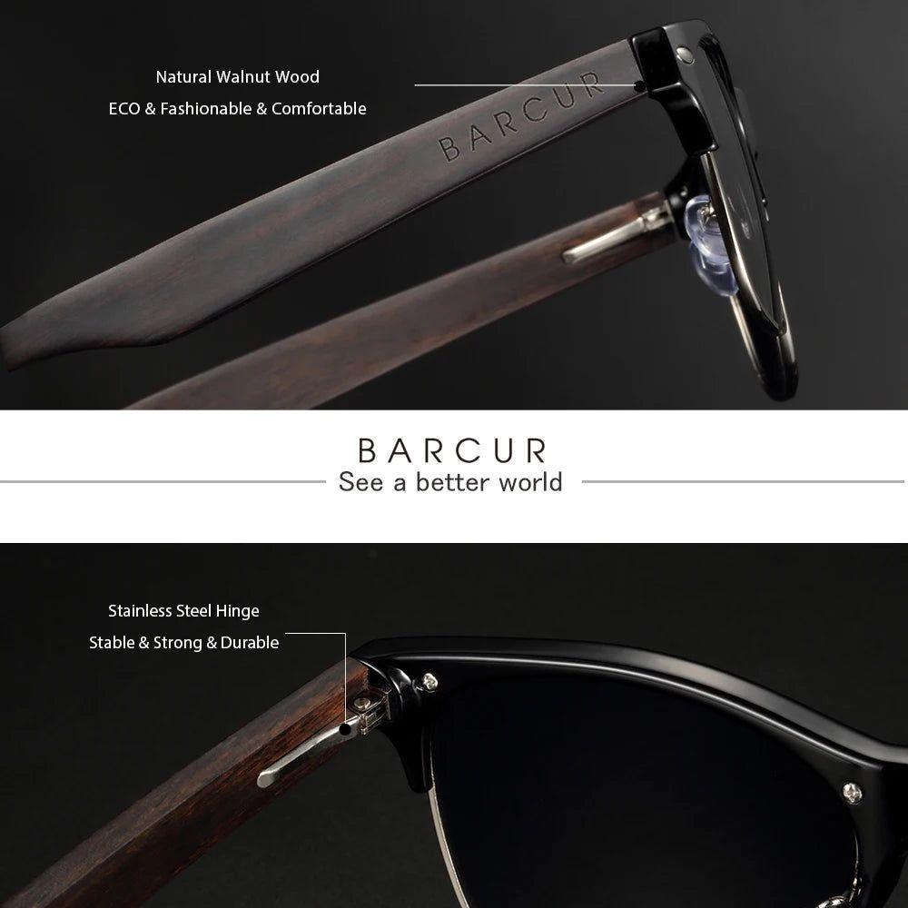 Barcur Men's Polarized Zebra Wood Sunglasses - Ebony Black Eyewear Accessory - Lucid Fantasy 