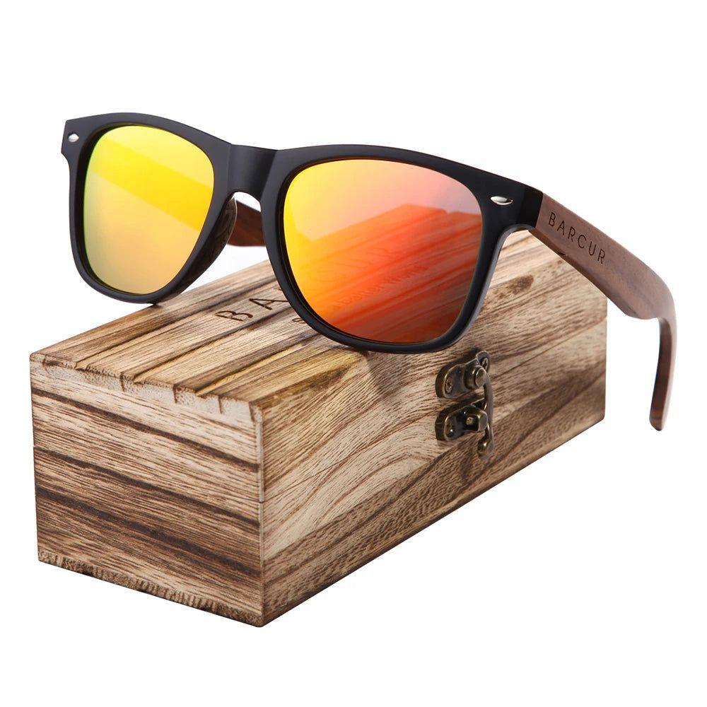 Barcur Men's Premium Black Walnut Sunglasses with UV400 Protection and Anti Blue Night Vision Mirror - Lucid Fantasy 