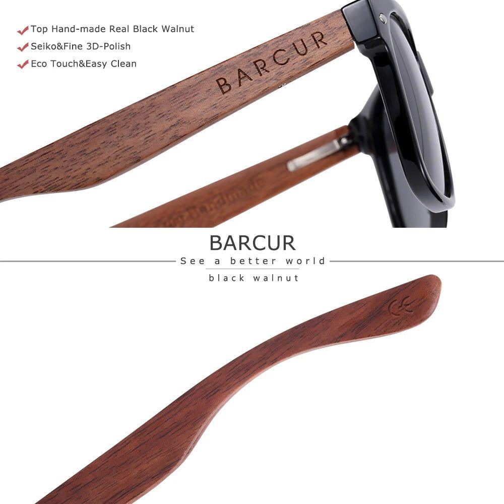 Barcur Men's Premium Black Walnut Sunglasses with UV400 Protection and Anti Blue Night Vision Mirror - Lucid Fantasy 