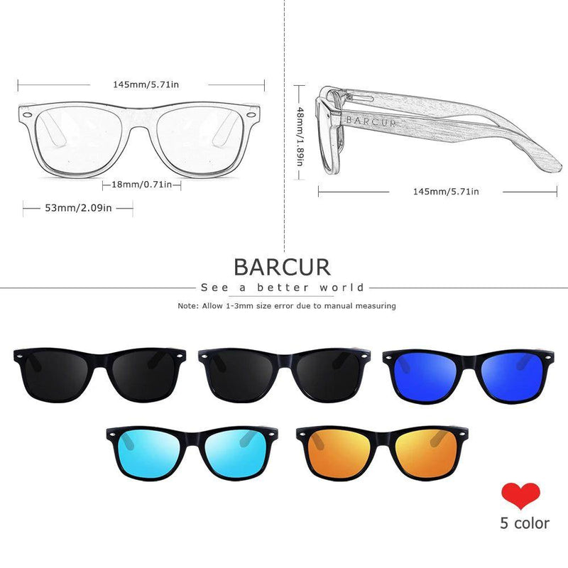 Barcur Men's Premium Black Walnut Sunglasses with UV400 Protection and Anti Blue Night Vision Mirror - Lucid Fantasy 