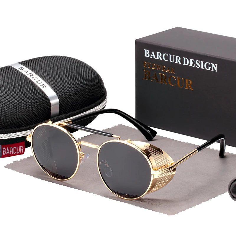 Barcur Men's Retro Round Polarized Steampunk Sunglasses with UV400 Protection - Lucid Fantasy 