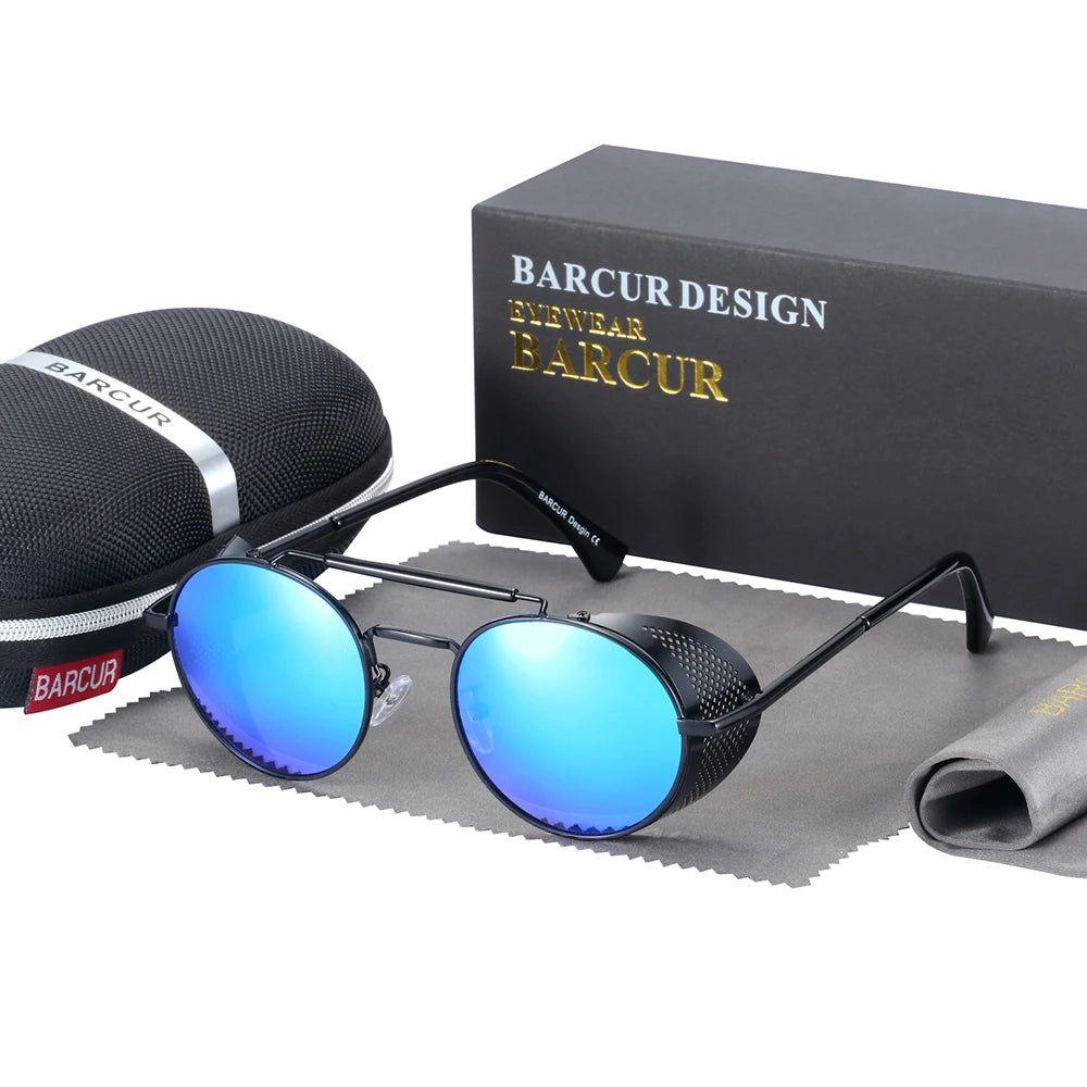 Barcur Men's Retro Round Polarized Steampunk Sunglasses with UV400 Protection - Lucid Fantasy 