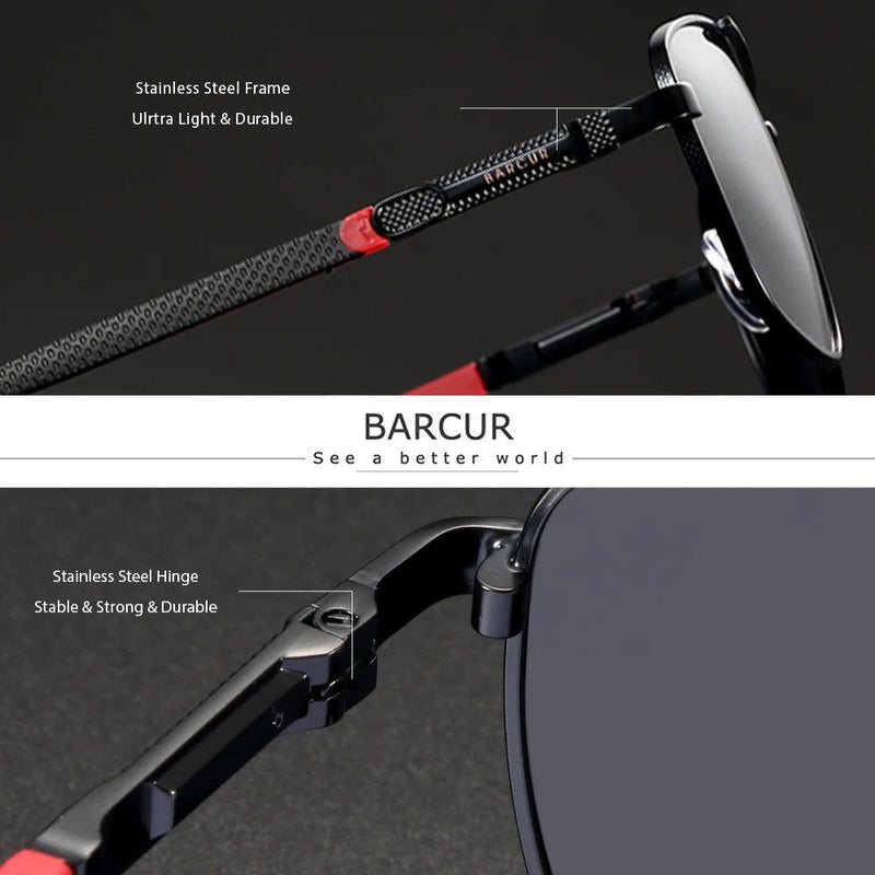 Barcur Polarized Retro Square Sunglasses for Men - Durable Stainless Steel and Rubber Frame with UV400 Protection - Lucid Fantasy 