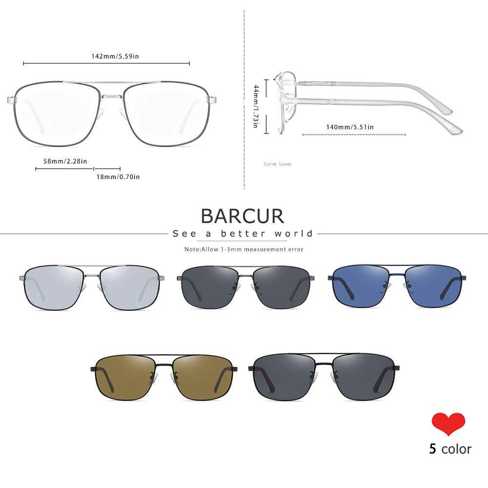 Barcur Polarized Retro Square Sunglasses for Men - Durable Stainless Steel and Rubber Frame with UV400 Protection - Lucid Fantasy 