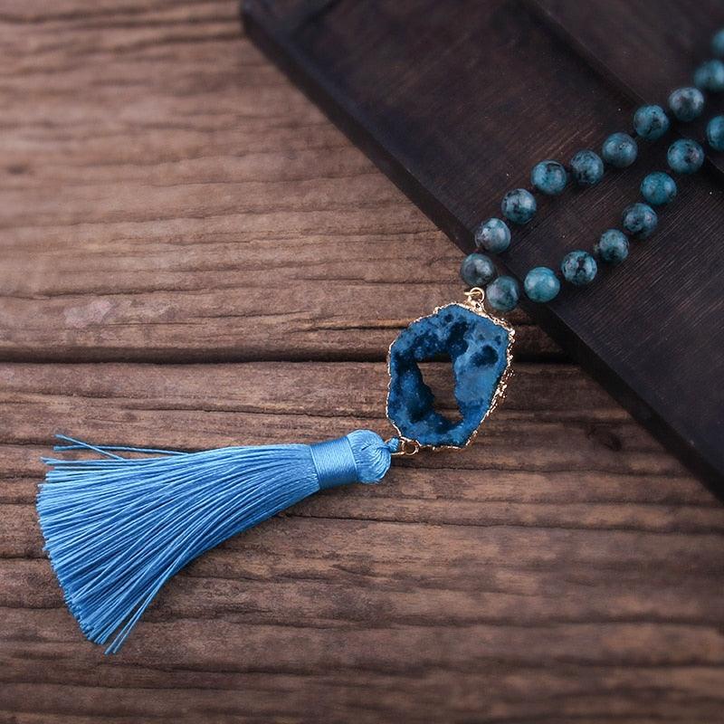 Bohemian Chic Colorful Druzy Stone Tassel Necklace - Lucid Fantasy 