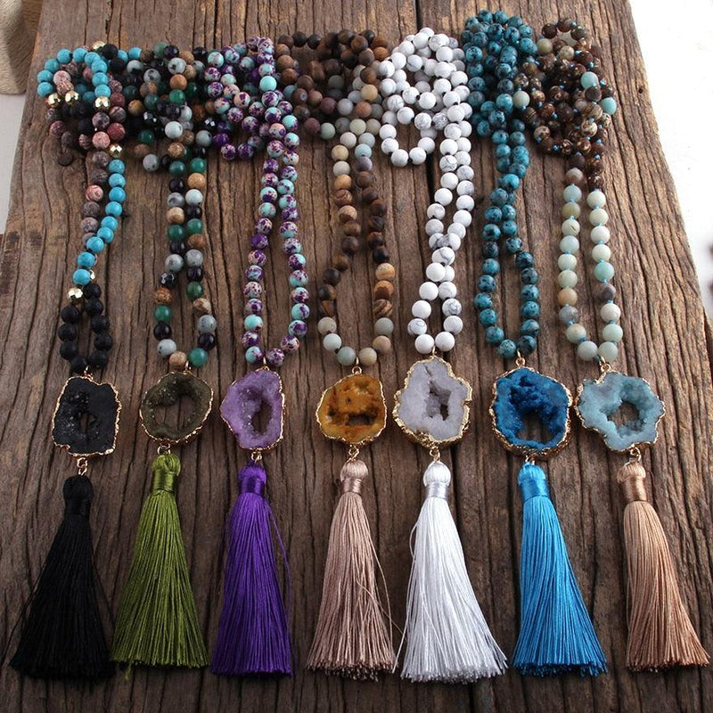 Bohemian Chic Colorful Druzy Stone Tassel Necklace - Lucid Fantasy 