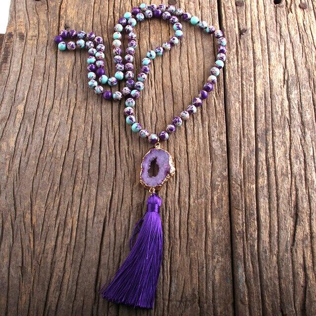 Bohemian Chic Colorful Druzy Stone Tassel Necklace - Lucid Fantasy 