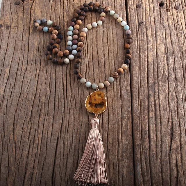 Bohemian Chic Colorful Druzy Stone Tassel Necklace - Lucid Fantasy 