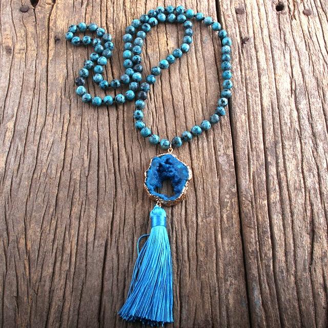 Bohemian Chic Colorful Druzy Stone Tassel Necklace - Lucid Fantasy 