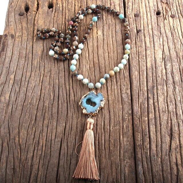 Bohemian Chic Colorful Druzy Stone Tassel Necklace - Lucid Fantasy 