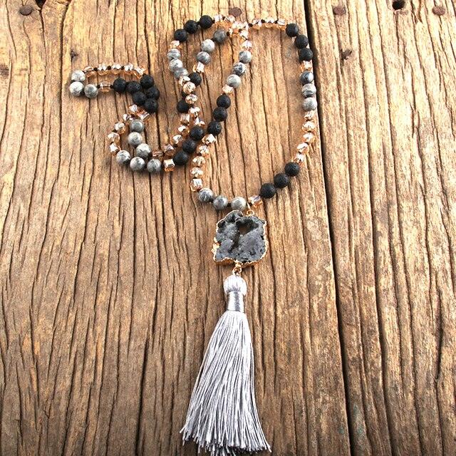 Bohemian Chic Colorful Druzy Stone Tassel Necklace - Lucid Fantasy 