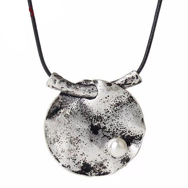 Bohemian Chic Distressed Metal Pendant Necklace - Silver - 80cm Chain Length - Lucid Fantasy 