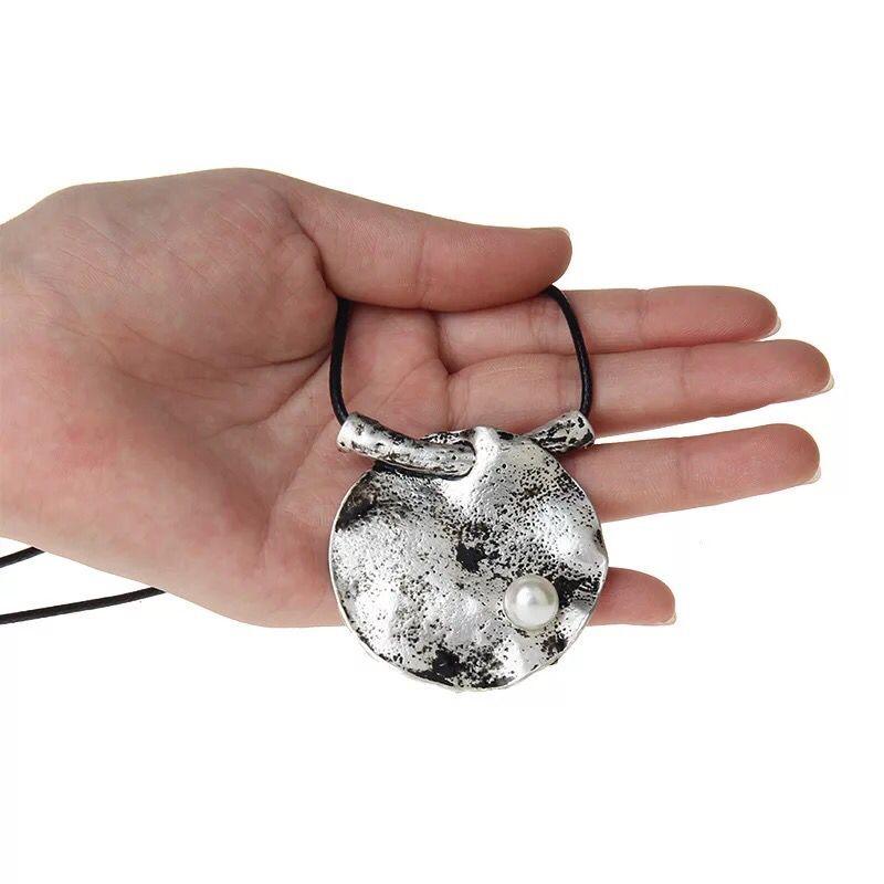 Bohemian Chic Distressed Metal Pendant Necklace - Silver - 80cm Chain Length - Lucid Fantasy 