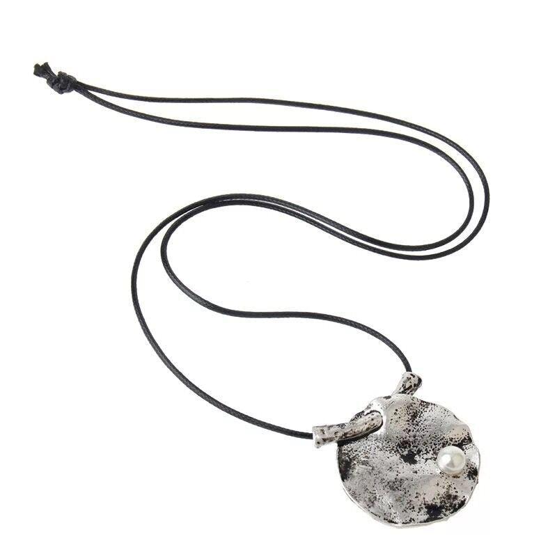 Bohemian Chic Distressed Metal Pendant Necklace - Silver - 80cm Chain Length - Lucid Fantasy 