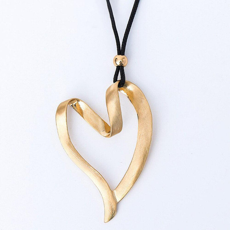 Bohemian Elegance Heart Shaped Pendant Necklace - Unique Fashion Jewelry - 80cm Rope Chain - 6.5*9.5cm Statement Piece - Lucid Fantasy 