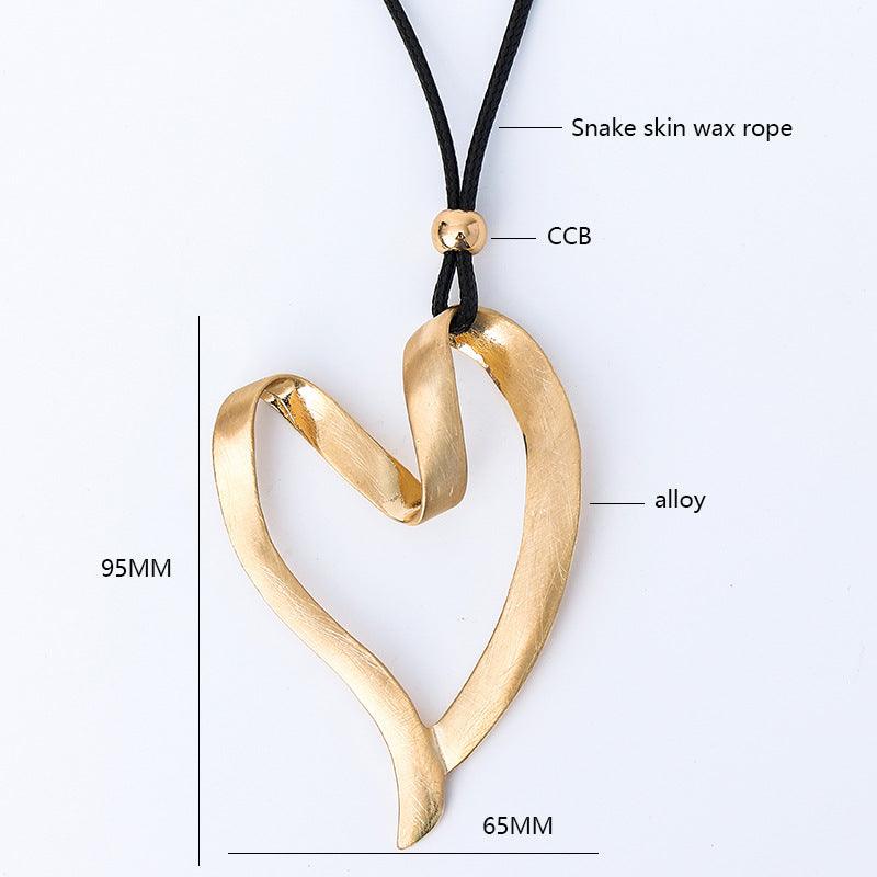 Bohemian Elegance Heart Shaped Pendant Necklace - Unique Fashion Jewelry - 80cm Rope Chain - 6.5*9.5cm Statement Piece - Lucid Fantasy 