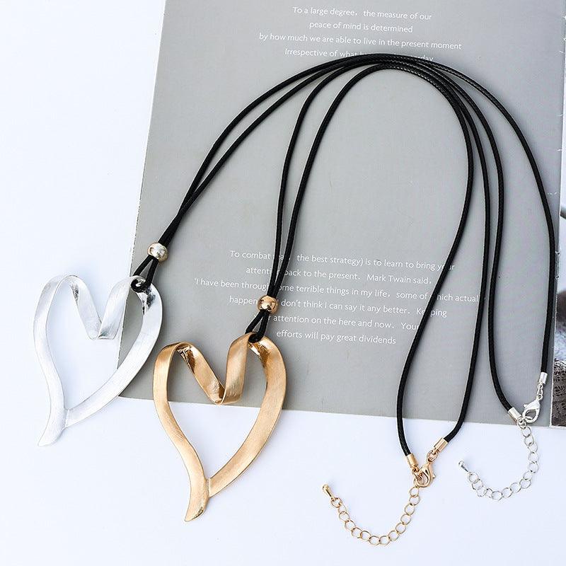 Bohemian Elegance Heart Shaped Pendant Necklace - Unique Fashion Jewelry - 80cm Rope Chain - 6.5*9.5cm Statement Piece - Lucid Fantasy 