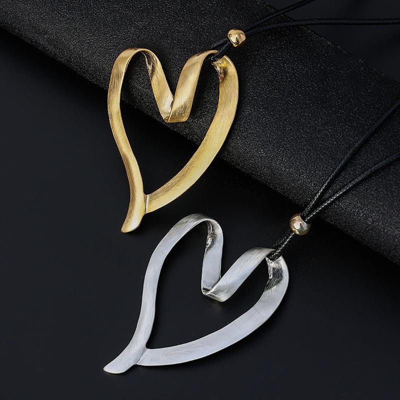 Bohemian Elegance Heart Shaped Pendant Necklace - Unique Fashion Jewelry - 80cm Rope Chain - 6.5*9.5cm Statement Piece - Lucid Fantasy 