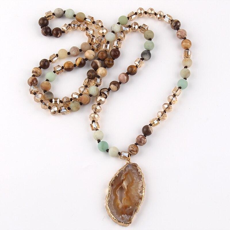 Bohemian Elegance Natural Stone Crystal Bead Druzy Pendant Necklace - 86cm Chain - Statement Jewelry - Lucid Fantasy 