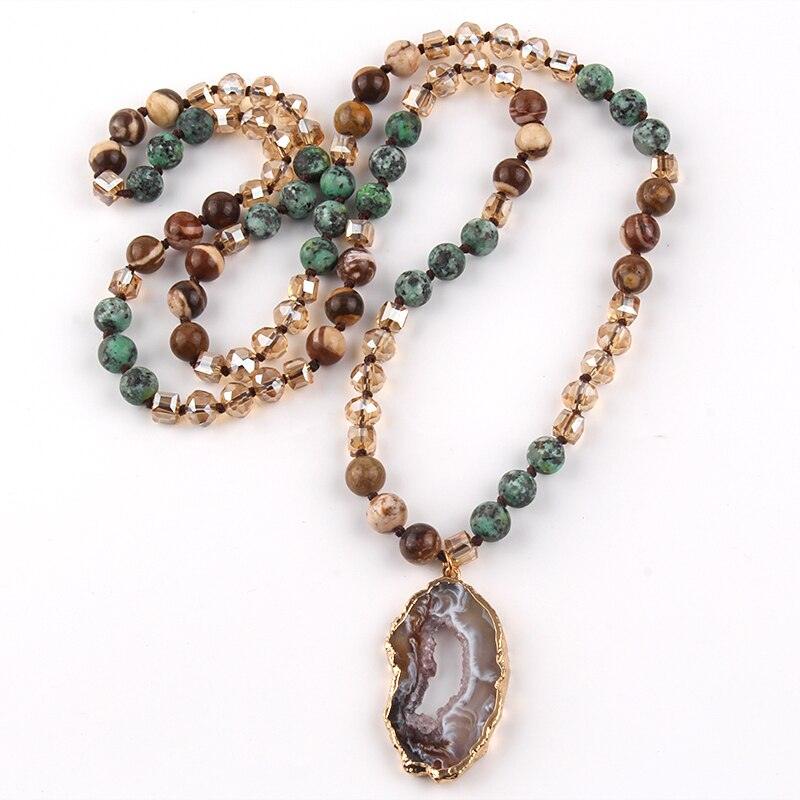 Bohemian Elegance Natural Stone Crystal Bead Druzy Pendant Necklace - 86cm Chain - Statement Jewelry - Lucid Fantasy 