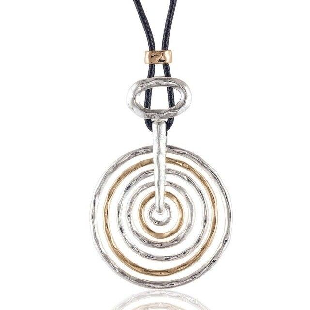 Bohemian Elegance Two-Tone Swirl Pendant Necklace - Silver - 80cm Chain - Statement Jewelry - Lucid Fantasy 