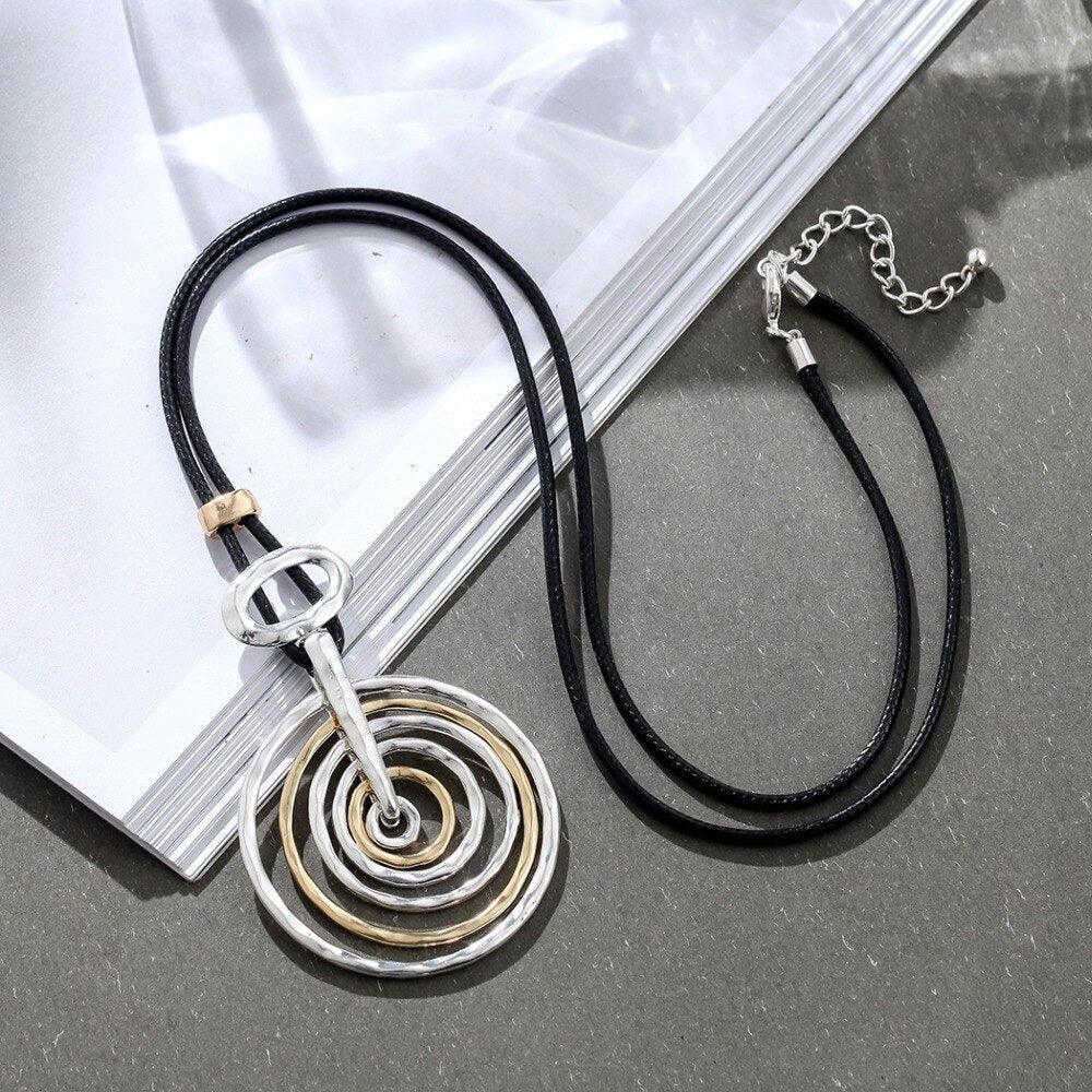 Bohemian Elegance Two-Tone Swirl Pendant Necklace - Silver - 80cm Chain - Statement Jewelry - Lucid Fantasy 