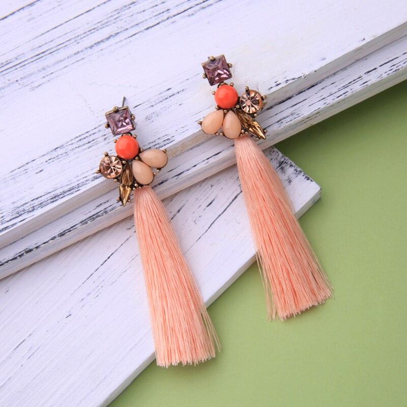 Bohemian Floral Long Tassel Pink Drop Earrings - Lucid Fantasy 