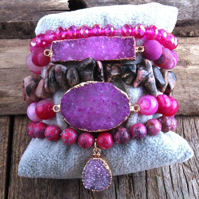 Bohemian Gemstone Druzy Charm Stacking Bracelet Duo - Lucid Fantasy 