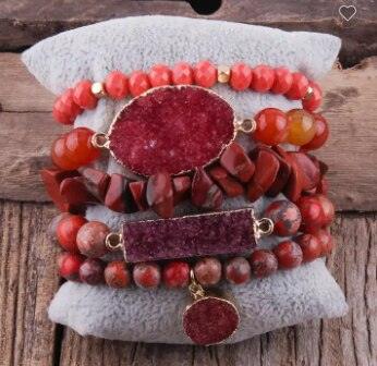 Bohemian Gemstone Druzy Charm Stacking Bracelet Duo - Lucid Fantasy 