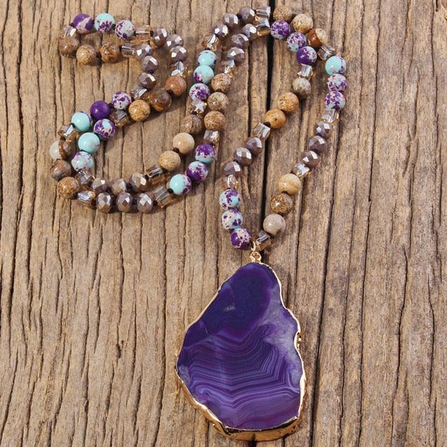 Bohemian Natural Stone Crystal Pendant Statement Necklace - Lucid Fantasy 