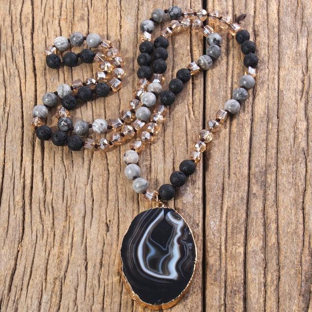 Bohemian Natural Stone Crystal Pendant Statement Necklace - Lucid Fantasy 