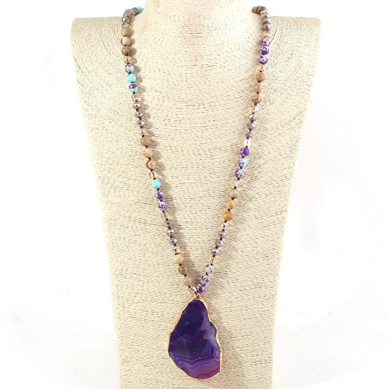 Bohemian Natural Stone Crystal Pendant Statement Necklace - Lucid Fantasy 