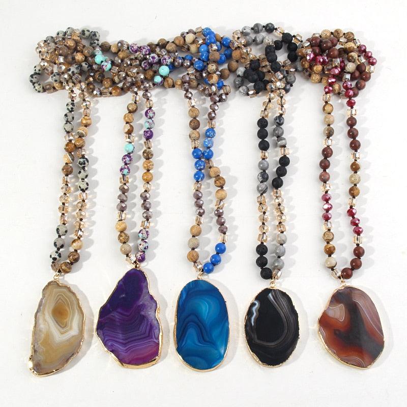 Bohemian Natural Stone Crystal Pendant Statement Necklace - Lucid Fantasy 