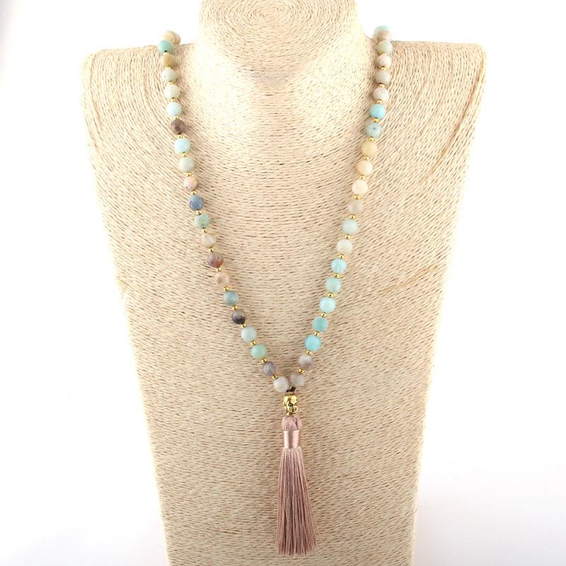 Bohemian Rainbow Amazonite Beaded Tassel Pendant Necklace - 86cm Chain Length - Lucid Fantasy 