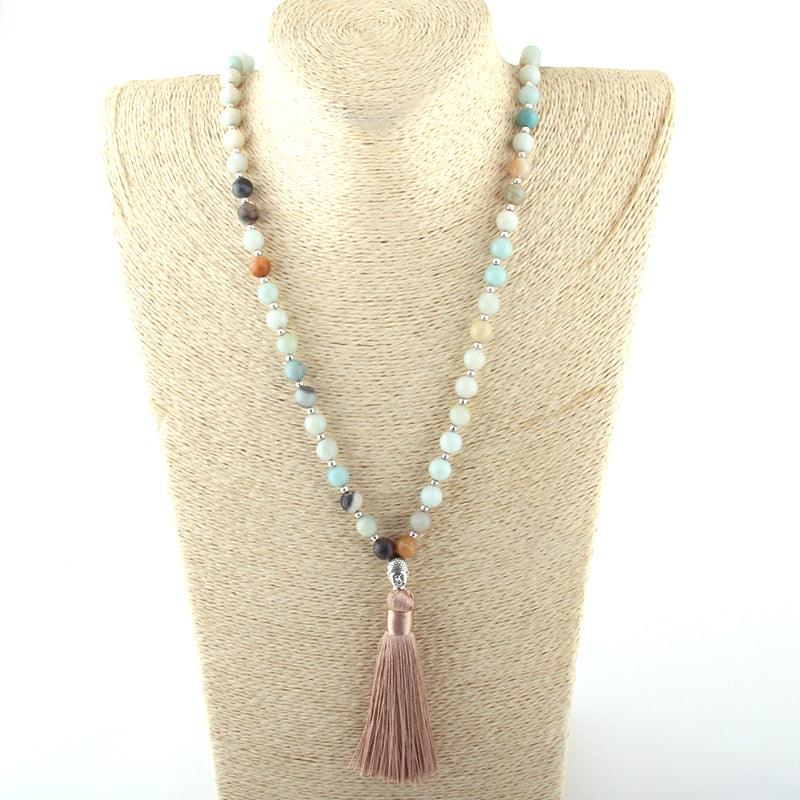 Bohemian Rainbow Amazonite Beaded Tassel Pendant Necklace - 86cm Chain Length - Lucid Fantasy 