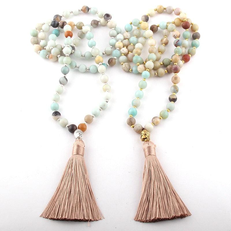 Bohemian Rainbow Amazonite Beaded Tassel Pendant Necklace - 86cm Chain Length - Lucid Fantasy 