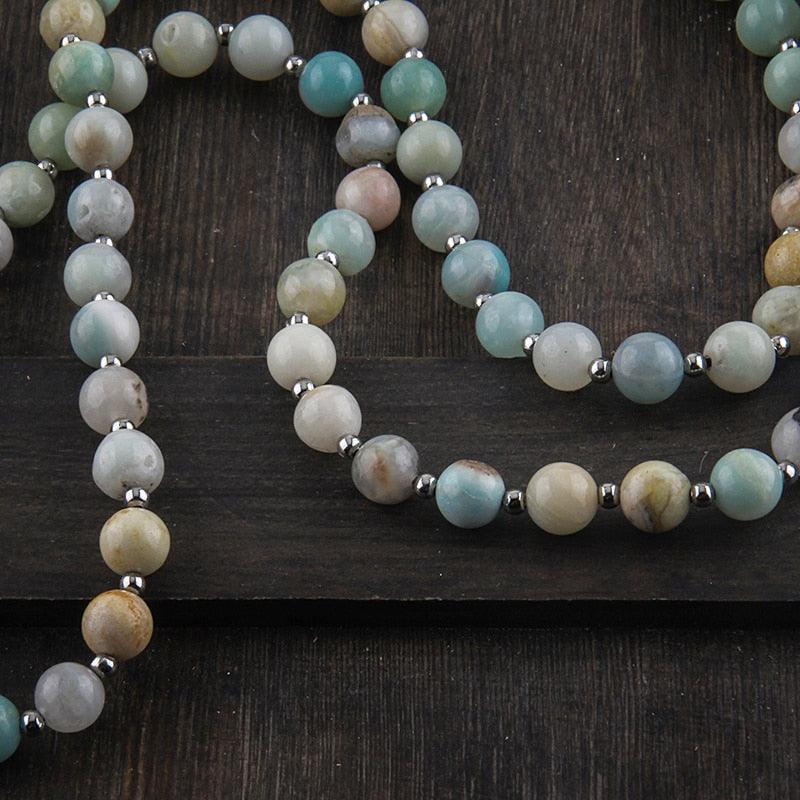 Bohemian Rainbow Amazonite Beaded Tassel Pendant Necklace - 86cm Chain Length - Lucid Fantasy 