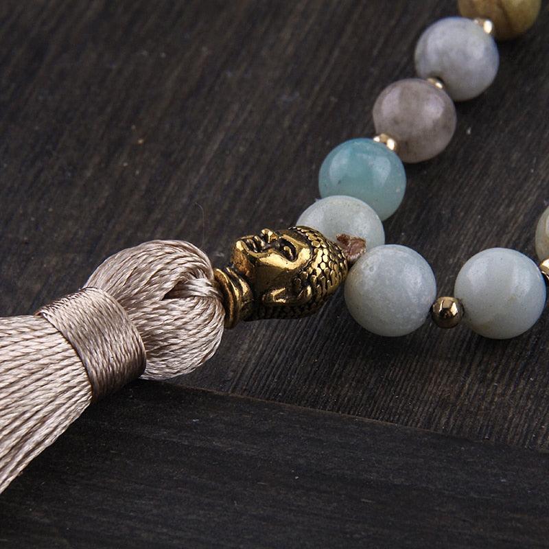 Bohemian Rainbow Amazonite Beaded Tassel Pendant Necklace - 86cm Chain Length - Lucid Fantasy 