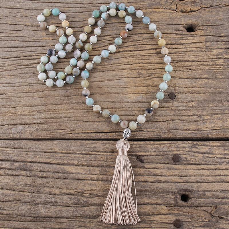 Bohemian Rainbow Amazonite Beaded Tassel Pendant Necklace - 86cm Chain Length - Lucid Fantasy 