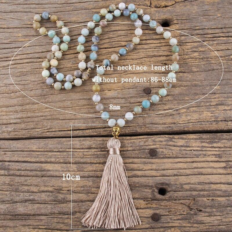 Bohemian Rainbow Amazonite Beaded Tassel Pendant Necklace - 86cm Chain Length - Lucid Fantasy 