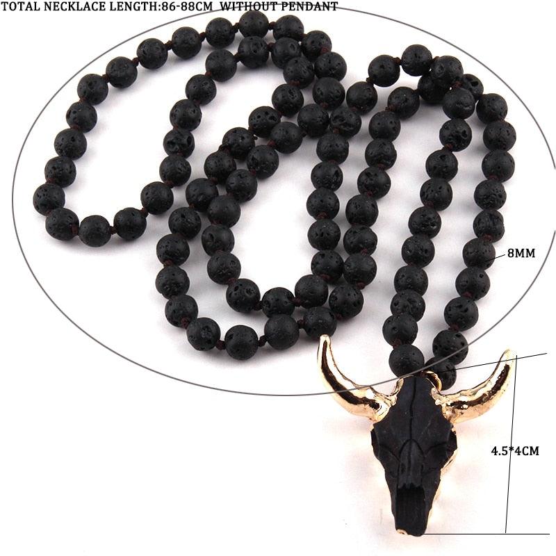 Bohemian Rustic Bull Head Pendant Statement Necklace - Lucid Fantasy 