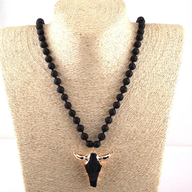 Bohemian Rustic Bull Head Pendant Statement Necklace - Lucid Fantasy 