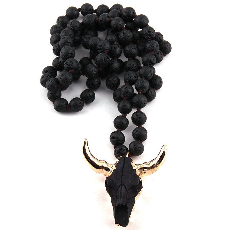 Bohemian Rustic Bull Head Pendant Statement Necklace - Lucid Fantasy 