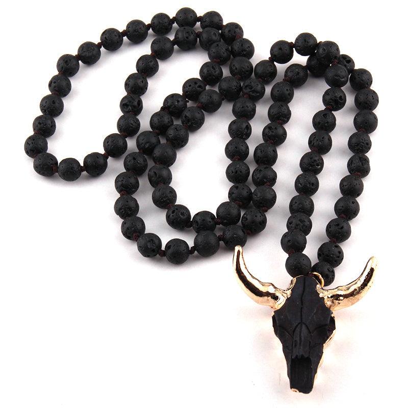 Bohemian Rustic Bull Head Pendant Statement Necklace - Lucid Fantasy 