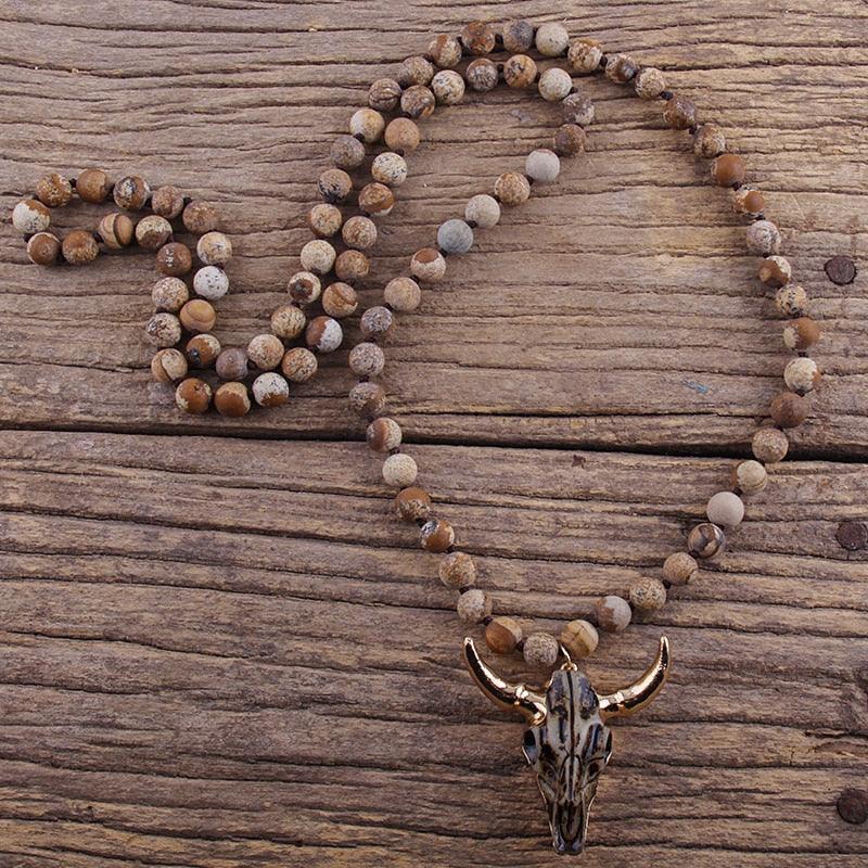 Bohemian Rustic Bull Head Pendant Statement Necklace - Lucid Fantasy 