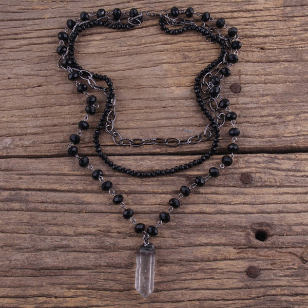 Bohemian Style Crystal Beaded Pendant Drop Layer Necklace