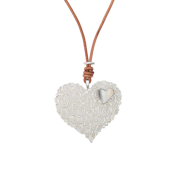 Bohemian Style Hollow Out Heart Pendant Scrolled Design Necklace