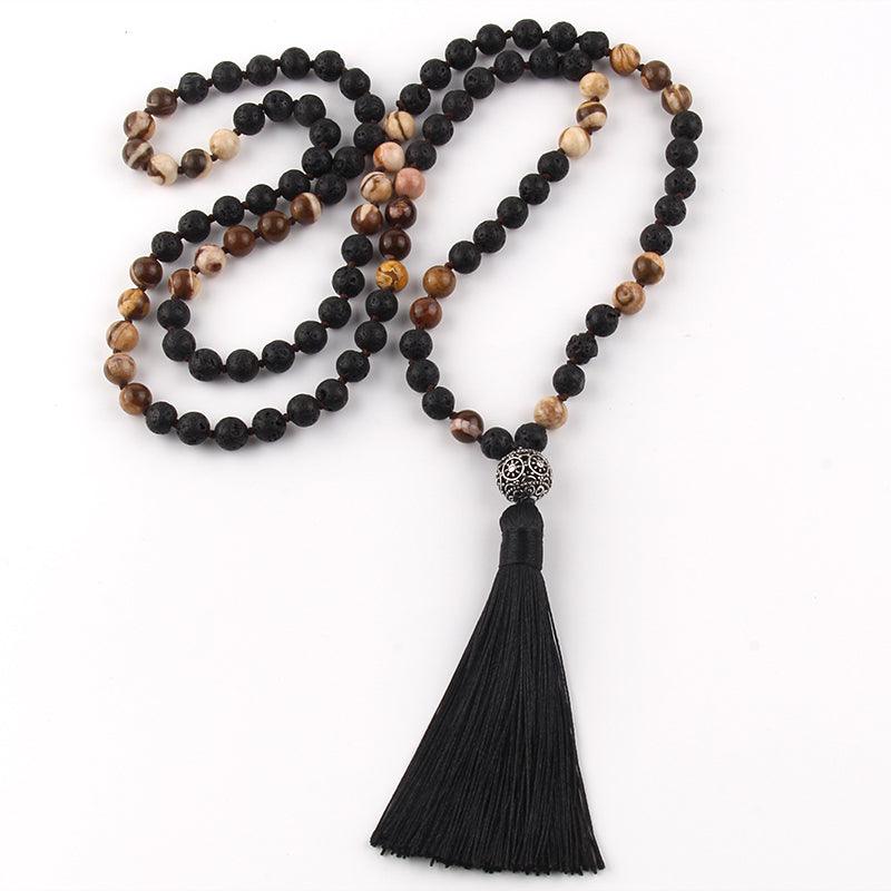 Bohemian Tribal Stone Beaded Necklace with Tassel Pendant - Lucid Fantasy 