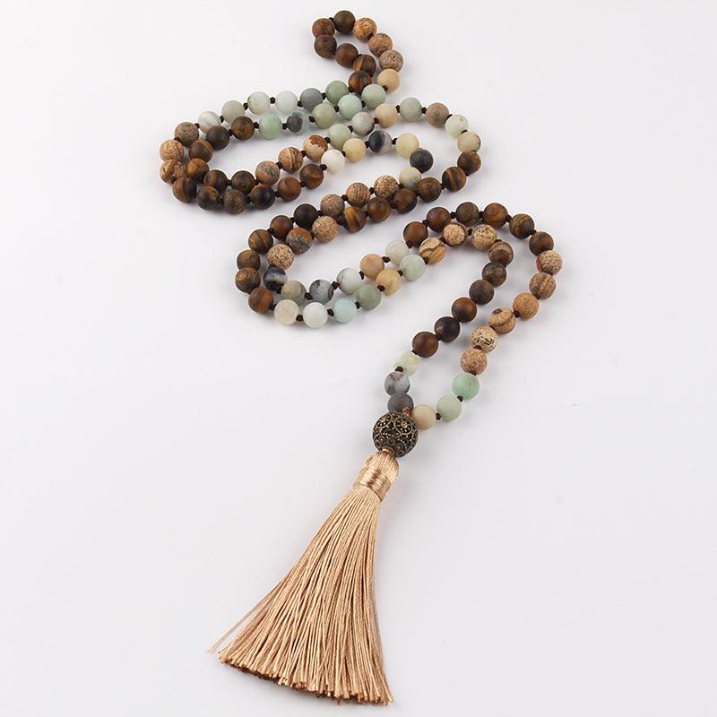 Bohemian Tribal Stone Beaded Necklace with Tassel Pendant - Lucid Fantasy 